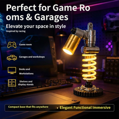 🔧 Industrial Shock Absorber LED Desk Lamp – 3D Spring Design Dimmable Night Light for Gaming Room & Garage