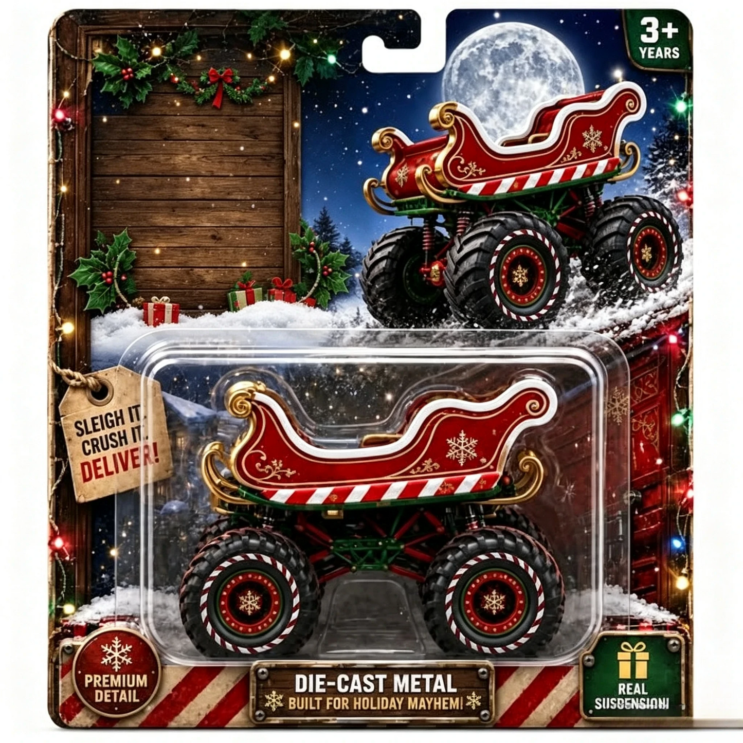 🎄Christmas Monster Truck Toy – Gift-Ready Holiday Sleigh