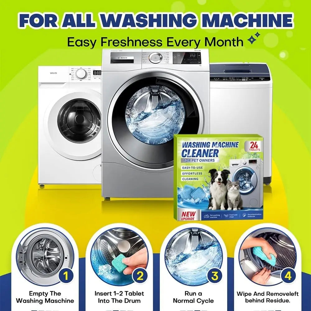 🐾 Pet Washing Machine Cleaner – 24 Tablets, Odor & Hair Remover