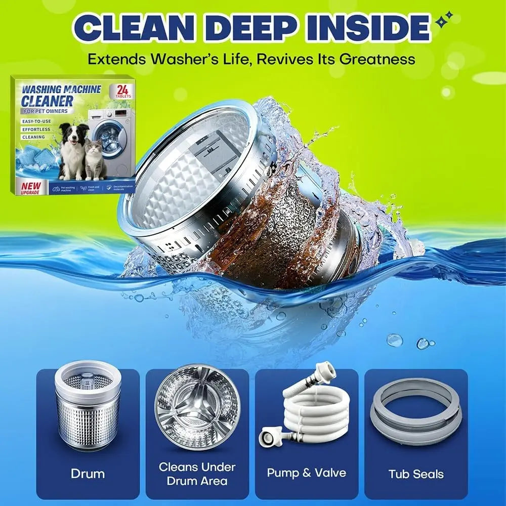🐾 Pet Washing Machine Cleaner – 24 Tablets, Odor & Hair Remover