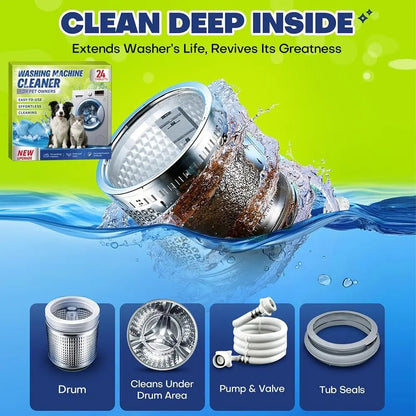 🐾 Pet Washing Machine Cleaner – 24 Tablets, Odor & Hair Remover