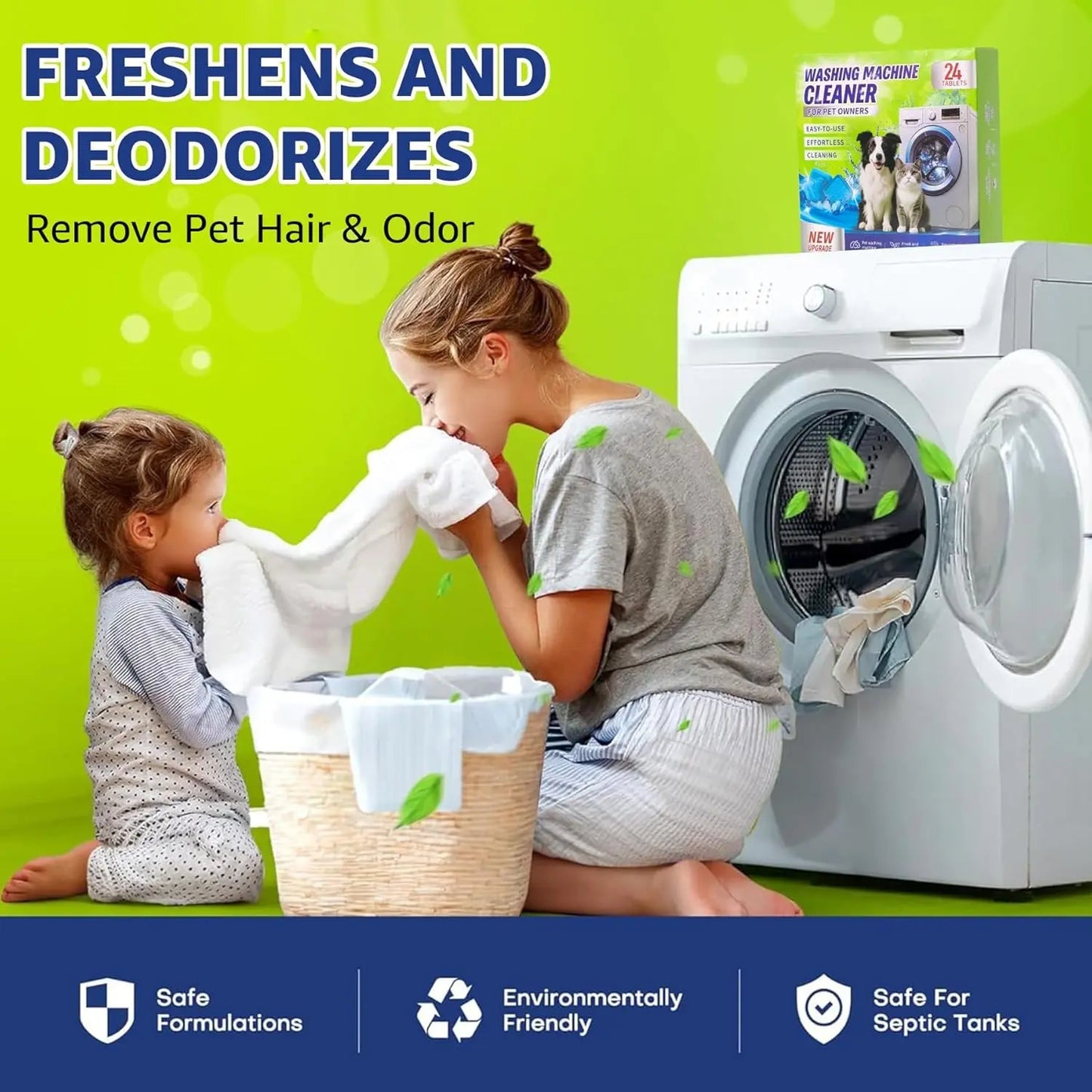 🐾 Pet Washing Machine Cleaner – 24 Tablets, Odor & Hair Remover