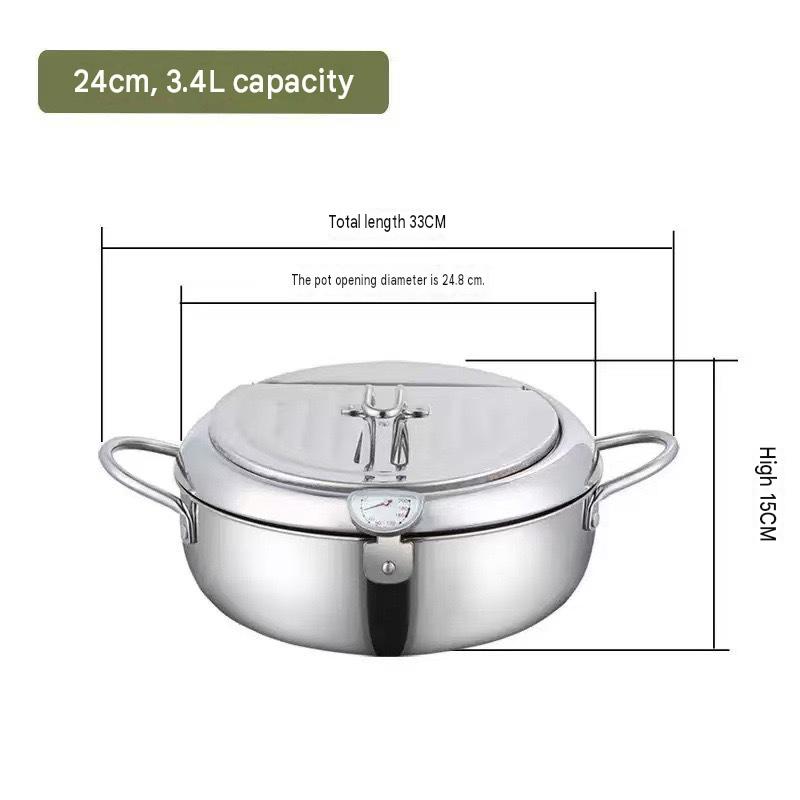 🔥🍤304 Stainless Steel Deep Frying Pot with Strainer Basket and Thermometer