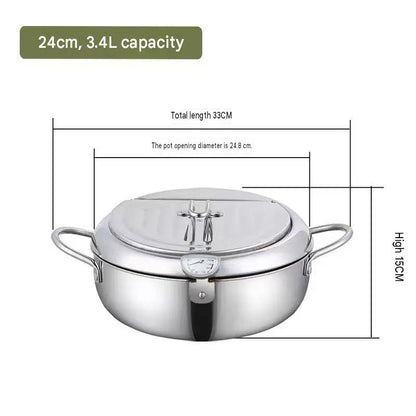 🔥🍤304 Stainless Steel Deep Frying Pot with Strainer Basket and Thermometer