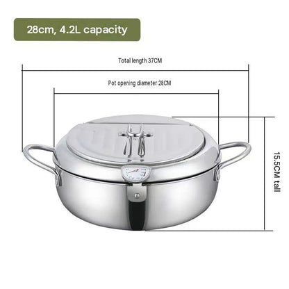 🔥🍤304 Stainless Steel Deep Frying Pot with Strainer Basket and Thermometer