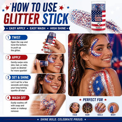 🦅4th of July Glitter Stick✨🔔Red, White & Blue Body & Hair Sparkle