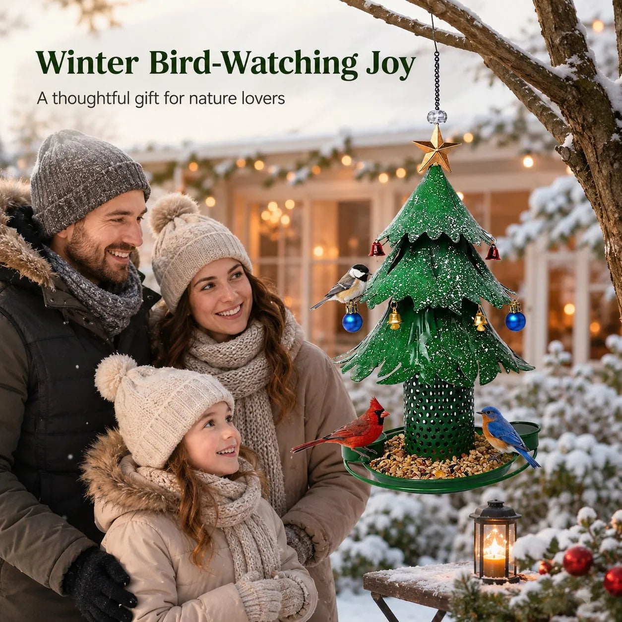 🎄 Christmas Tree Bird Feeder – Rainproof & Squirrel-Proof Hanging Feeder with DIY Ornament Holes, Perfect Holiday Gift for Bird Lovers
