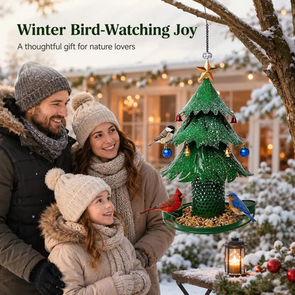 🎄 Christmas Tree Bird Feeder – Rainproof & Squirrel-Proof Hanging Feeder with DIY Ornament Holes, Perfect Holiday Gift for Bird Lovers