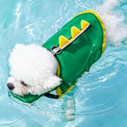 🦖 Cute Dinosaur Dog Life Jacket – Adjustable Pet Swim Vest with Rescue Handle & Reflective Strip