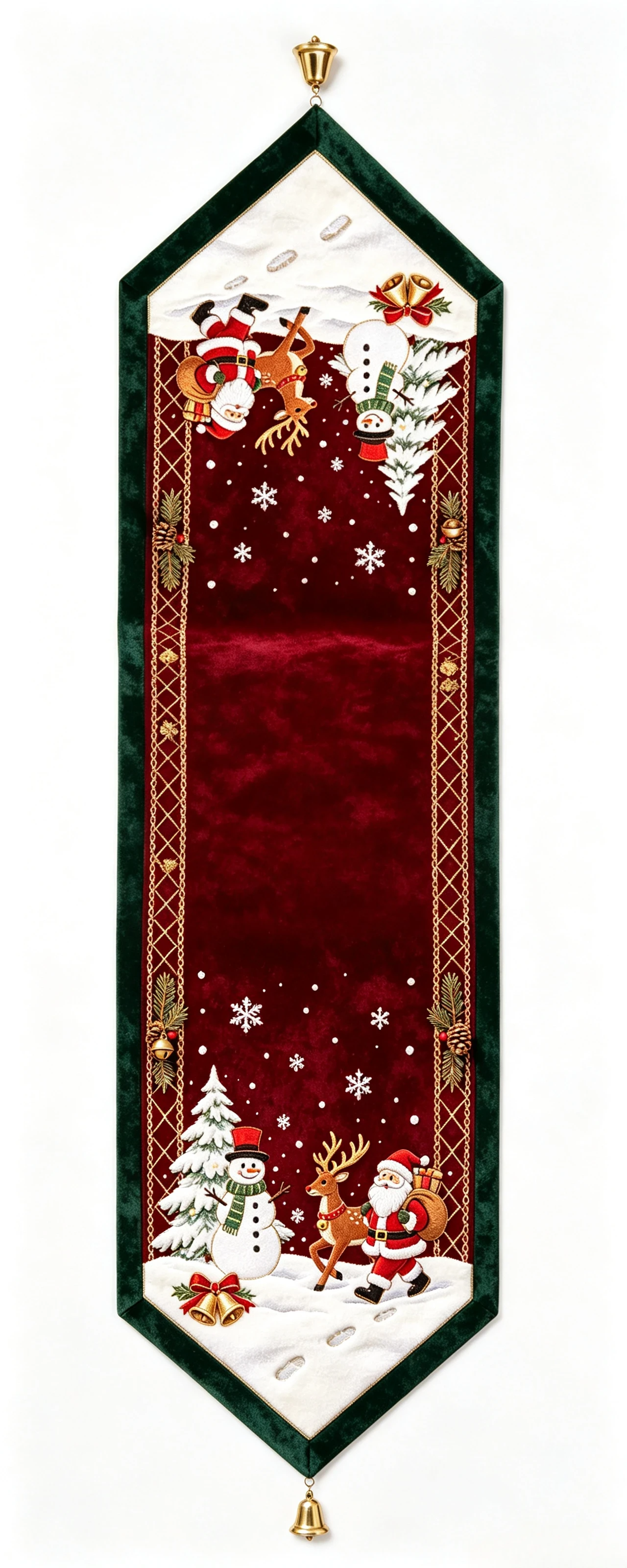 🎄 Embroidered Christmas Table Runner – Velvet Holiday Decor with Golden Bell, 3 Sizes for Dining Tables