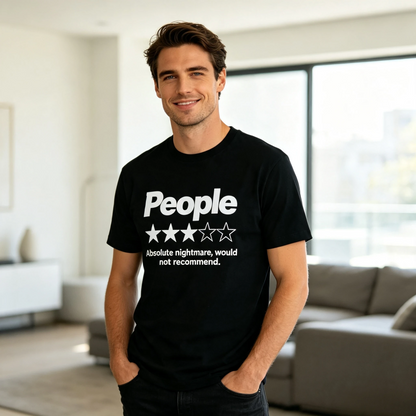 👻 "People" 1-Star Rating Black T-Shirt – Funny Sarcastic Graphic Tee for Men & Women, Soft 110 Mesh Fabric