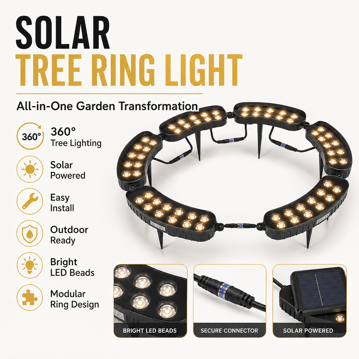 🌳Ring-Shaped Solar Tree Lights - Weatherproof Outdoor Spotlights Ideal for Trees,Pillars, and Gardens