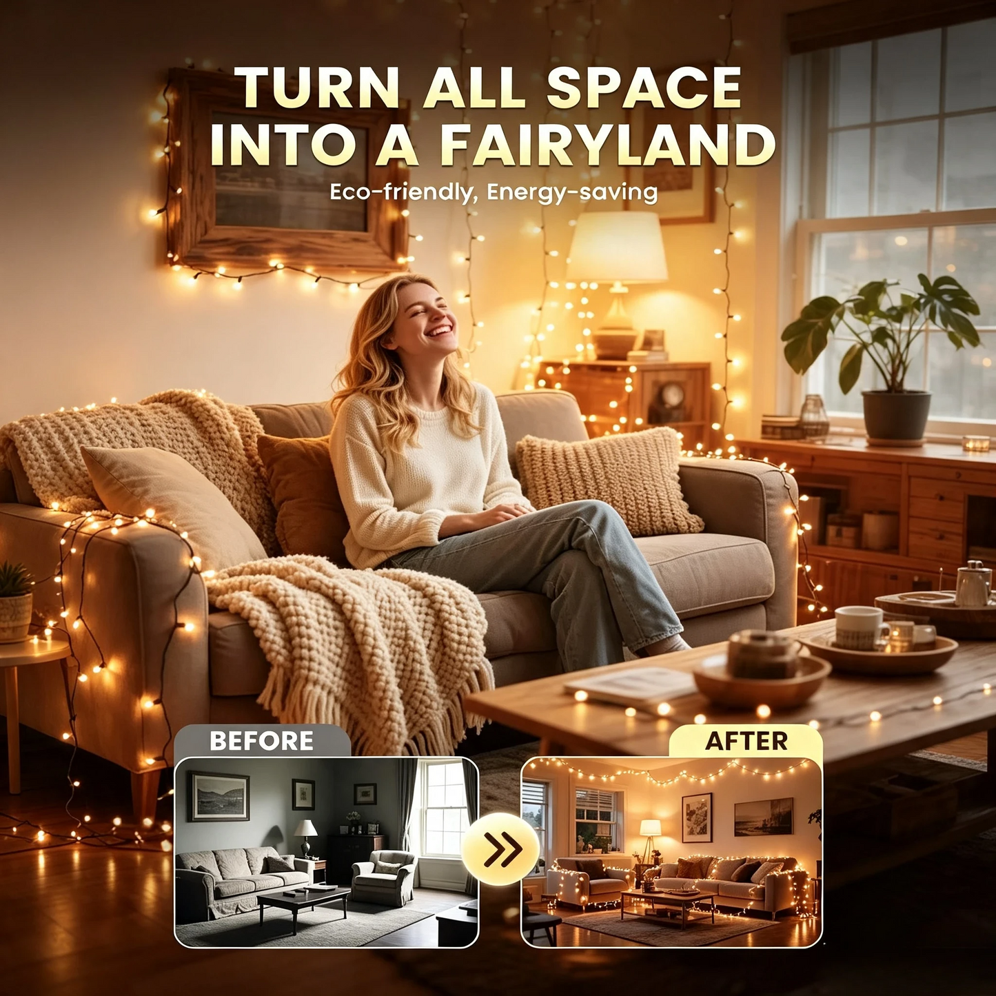 🎅 Christmas Decor String Lights – Waterproof Remote Control LED Fairy Lights for Xmas Tree & Home