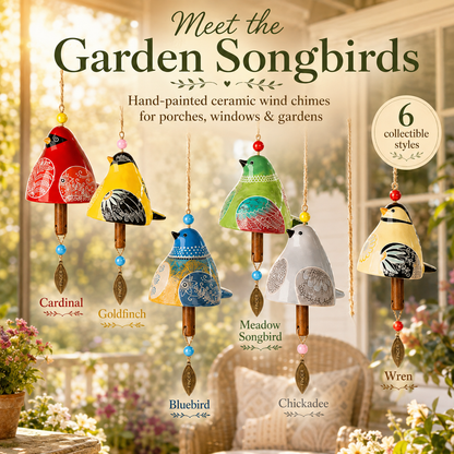 ✨ Hand-Painted Resin Bird Wind Chime, Colorful Folk Art Garden Hanging Decor