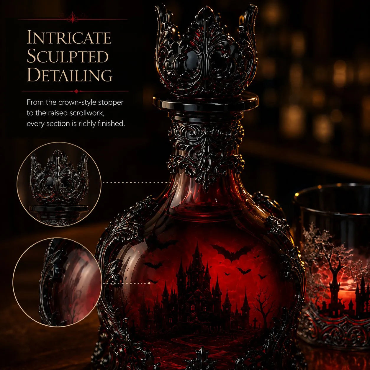 🦇 Gothic Vampire Castle Decanter & Tumbler – Dark Elegance Barware for Whisky Lovers