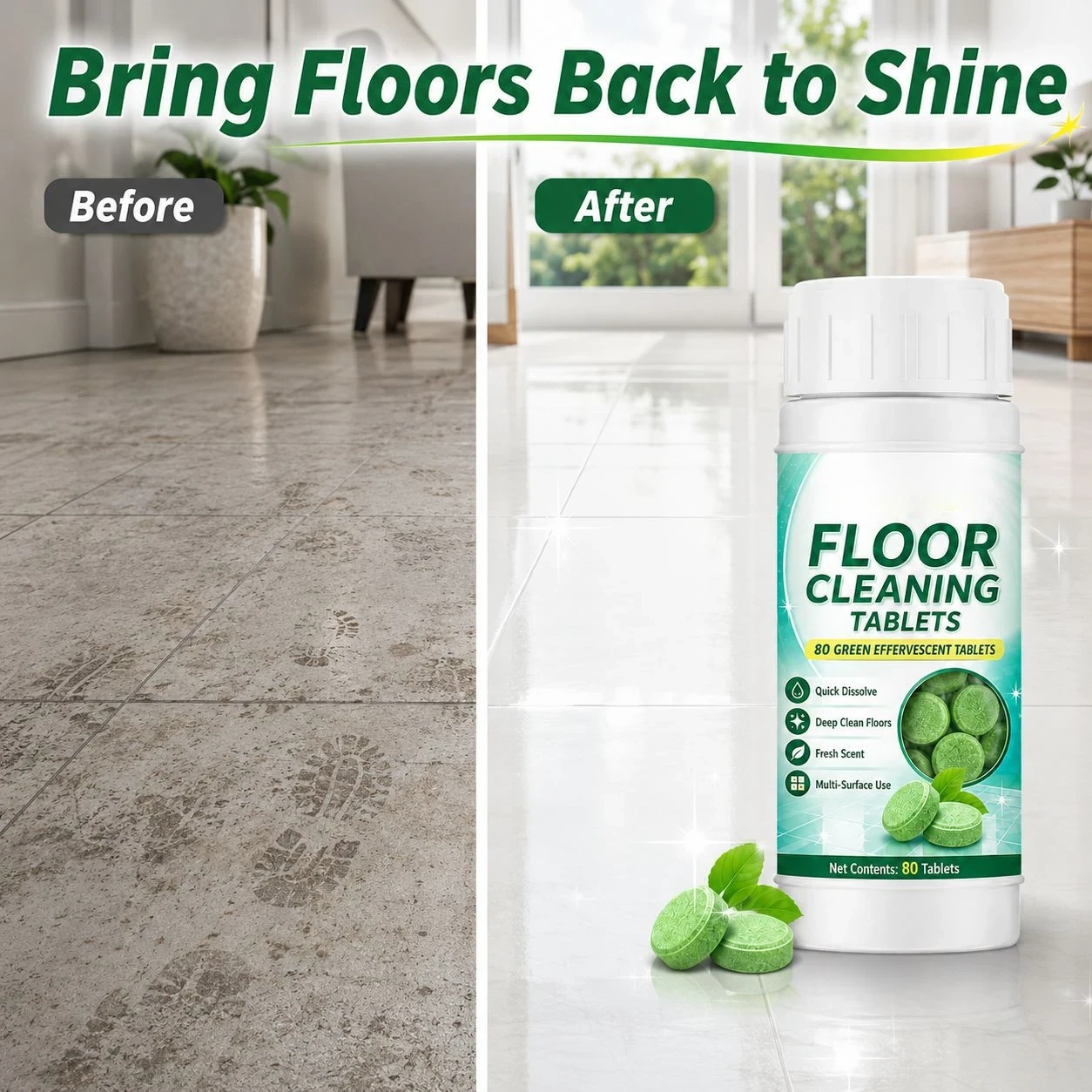 💧🧹 Floor Cleaning Effervescent Tablets – Just Drop, Dissolve & Mop! 80 Pcs for Tile, Wood & Marble