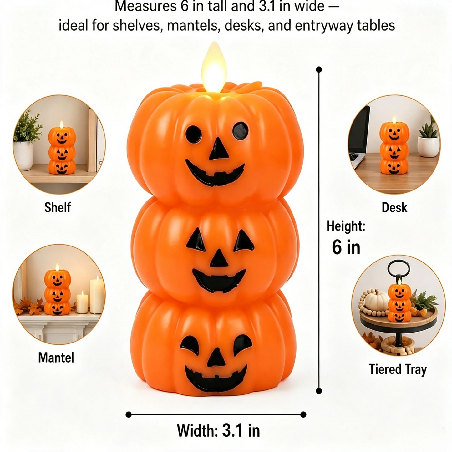 🎃 Safe Flameless Stacked Pumpkin Candle – Halloween LED Decor with Moving Flame & Smiling Faces