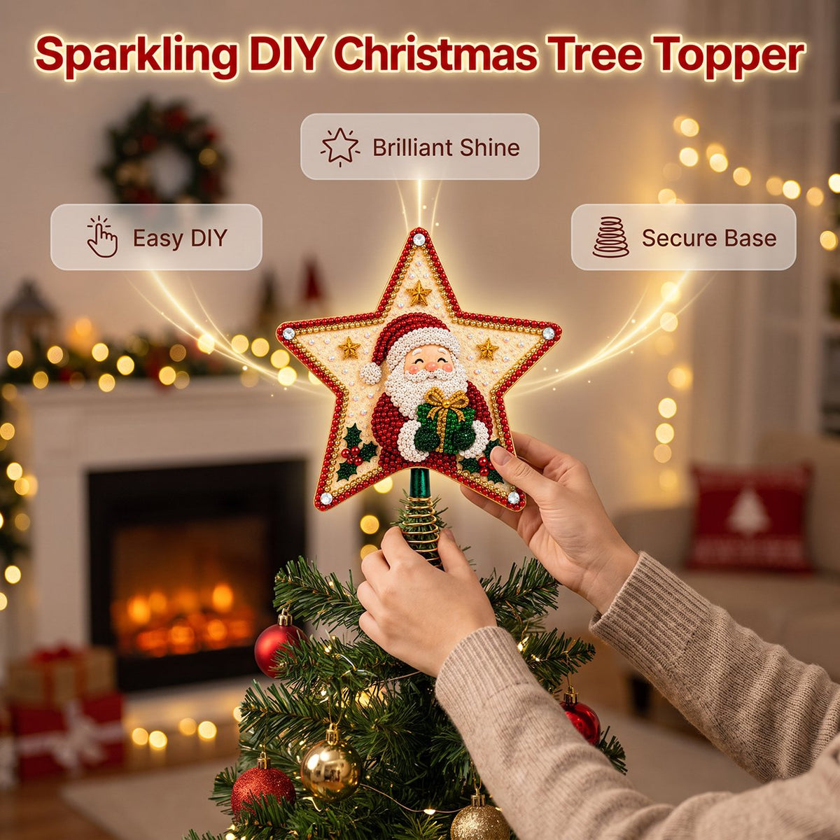 ✨DIY Santa Star Diamond Art Christmas Tree Topper