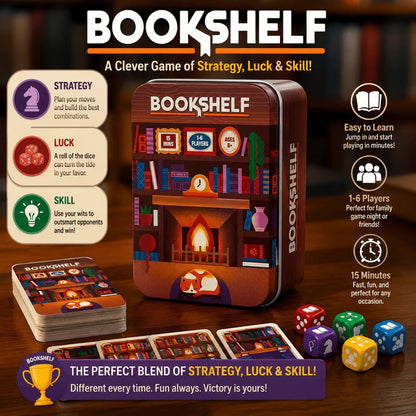 📚🎲Bookshelf Cooperative Stacking Game | Skill & Balance Card and Book Tower Game in Travel Tin