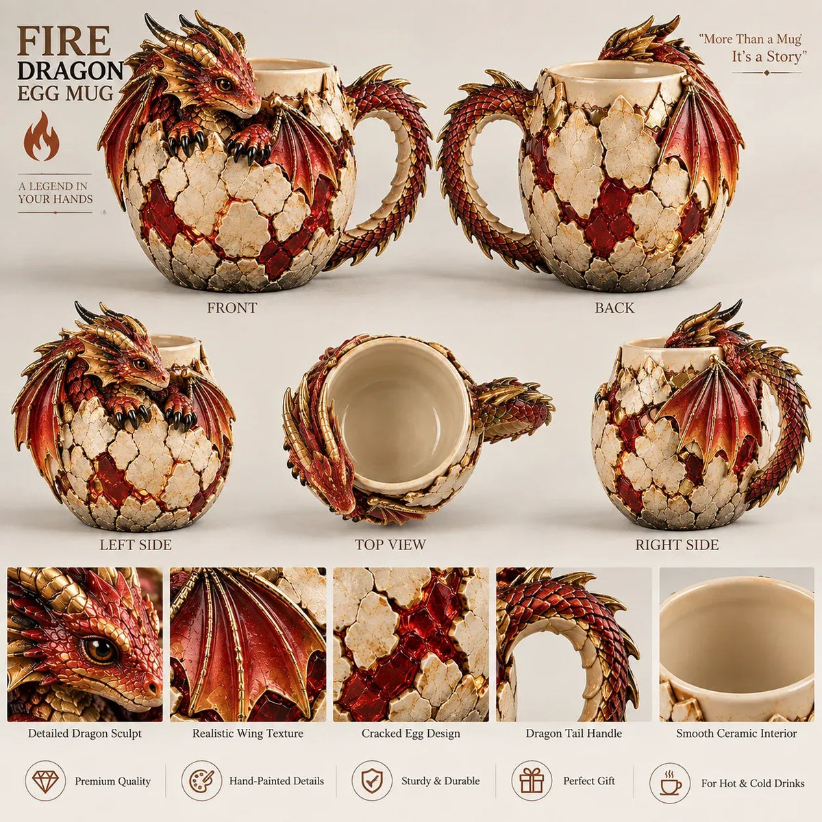 🐉🥚Dragon Egg Fantasy Sculpted Mug | 14oz Resin Coffee Cup for Dragon Lovers