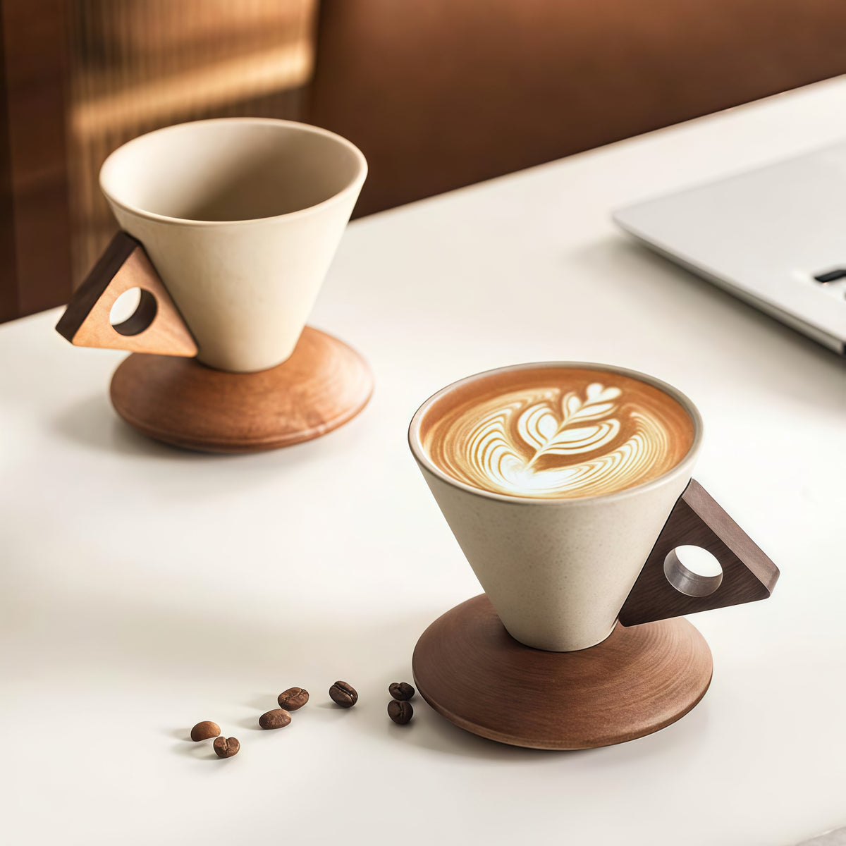 ☕ Handmade Ceramic Pour Over Coffee Dripper with Wooden Handle & Base