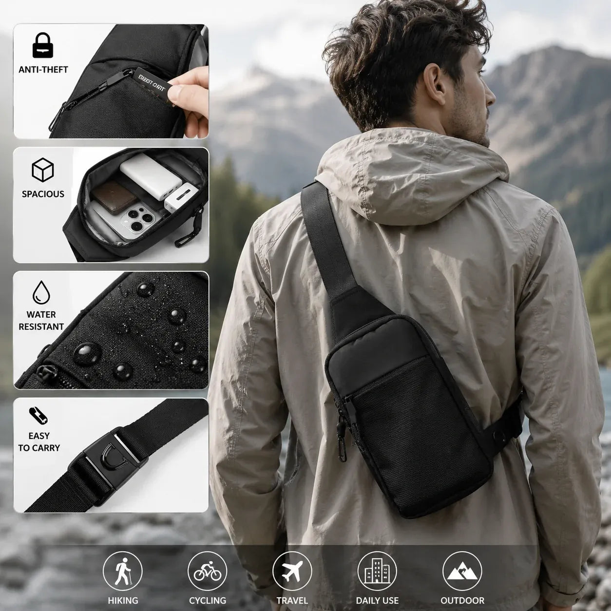 🛡️Anti‑Theft RFID Blocking Sling Bag | Lightweight Crossbody Travel Pack