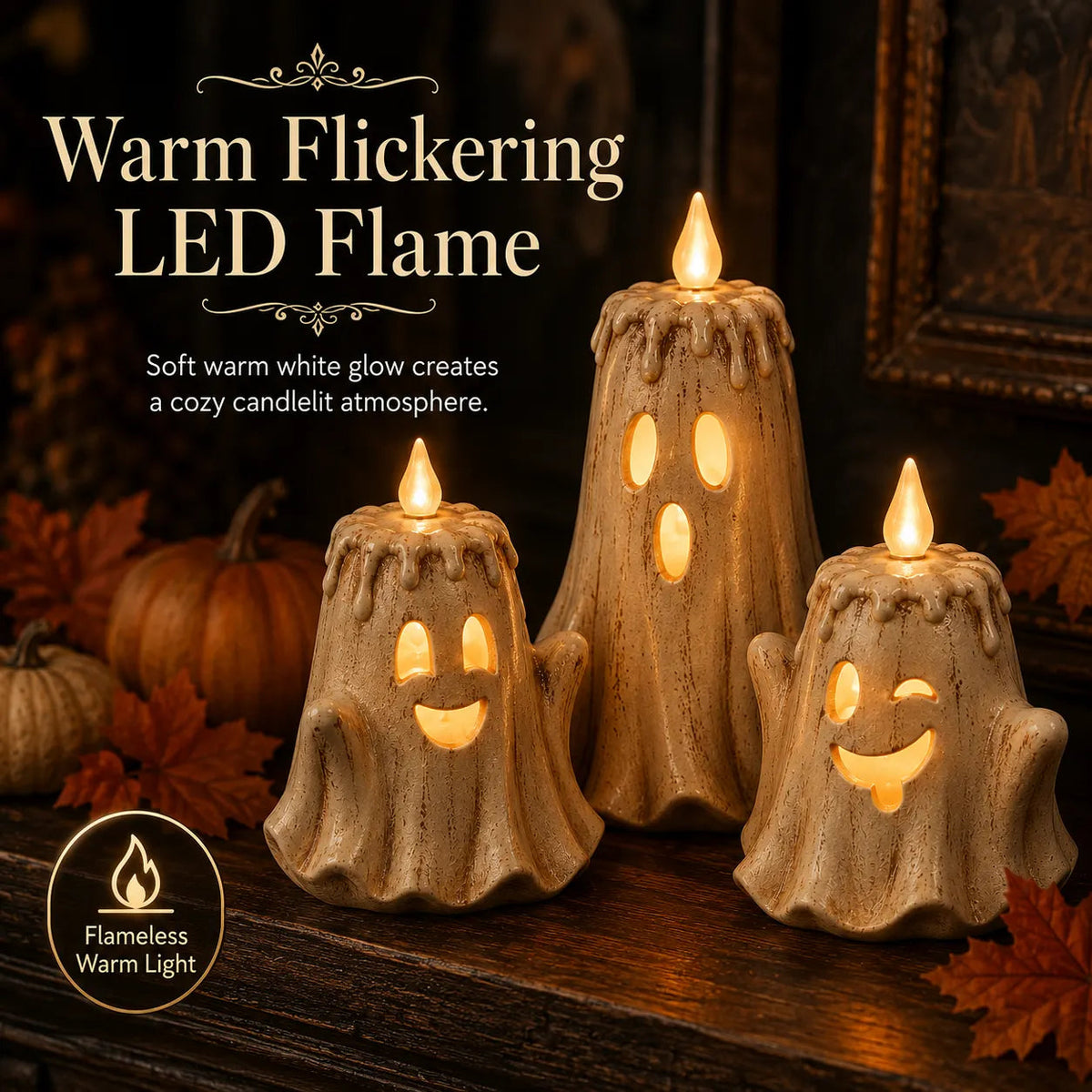 👻Ghost LED Candle Set | Halloween Spooky Ghost Decor