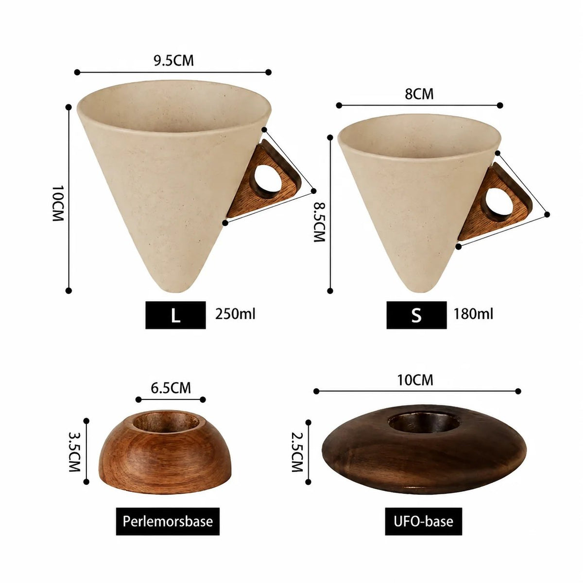 ☕ Handmade Ceramic Pour Over Coffee Dripper with Wooden Handle & Base