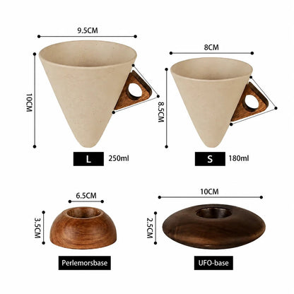 ☕ Handmade Ceramic Pour Over Coffee Dripper with Wooden Handle & Base