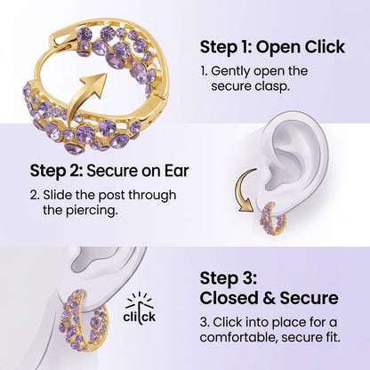 💜 Purple Crystal Pave Hoop Earrings