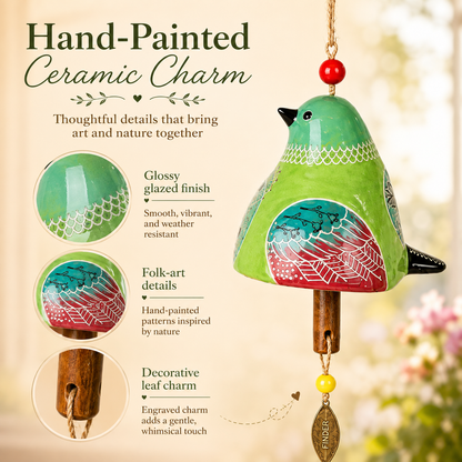 ✨ Hand-Painted Resin Bird Wind Chime, Colorful Folk Art Garden Hanging Decor