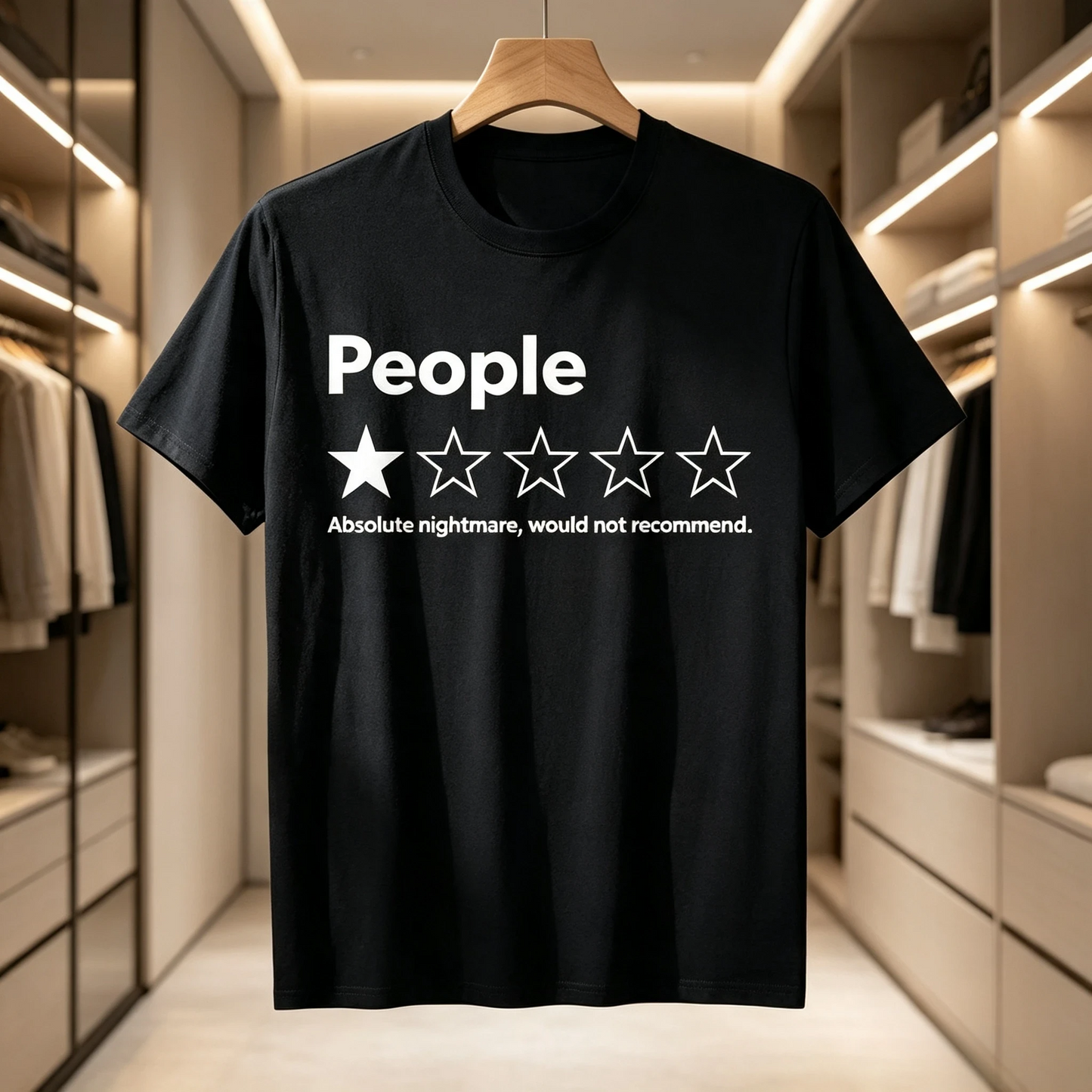 👻 "People" 1-Star Rating Black T-Shirt – Funny Sarcastic Graphic Tee for Men & Women, Soft 110 Mesh Fabric