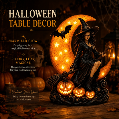 🌙🎃 Witch On Moon LED Halloween Decor Figurine