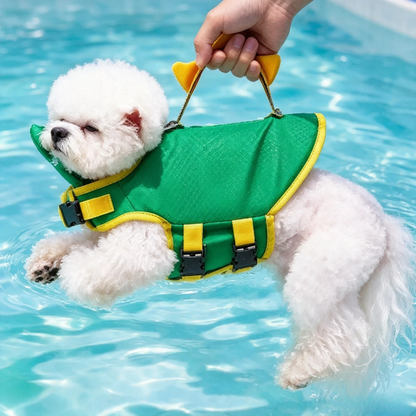 🦖 Cute Dinosaur Dog Life Jacket – Adjustable Pet Swim Vest with Rescue Handle & Reflective Strip