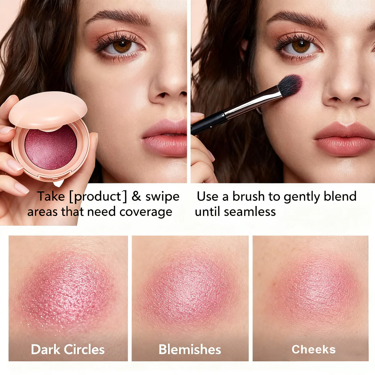 🍑 Silky Pearlescent Powder Blush | Hydrating Waterproof Luminous Cheek Blush Compact