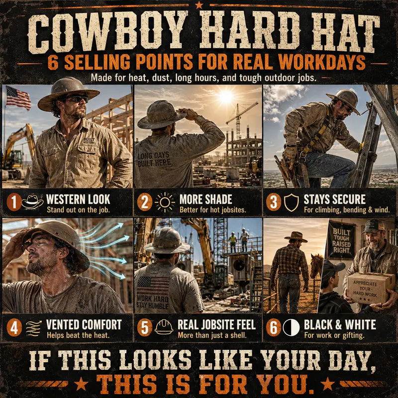 🤠Cowboy Hard Hat |Western‑Style Meets Heavy‑Duty Jobsite Safety