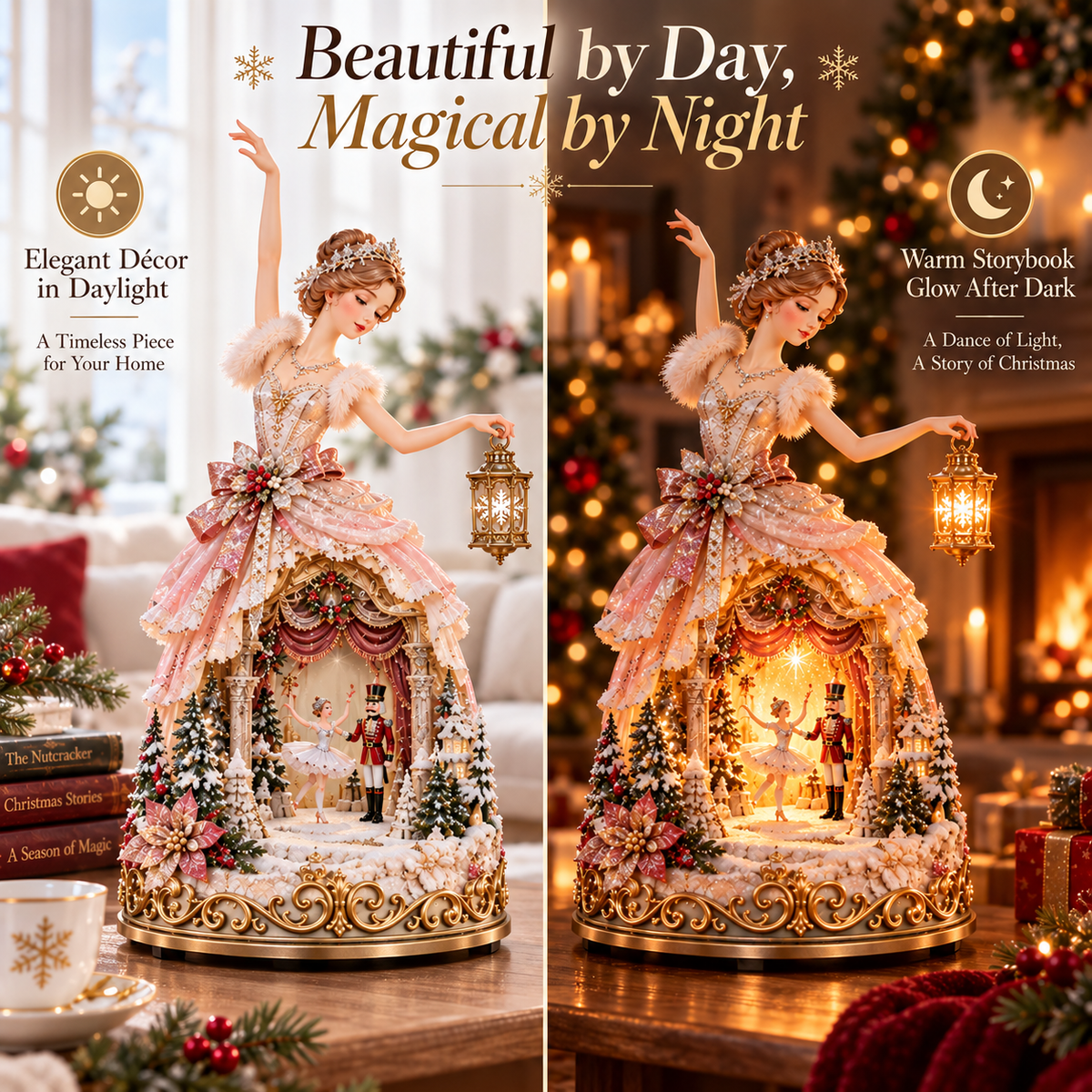 🩰 Winter Ballerina Story Lamp – Lighted Nutcracker Christmas Tabletop Decor