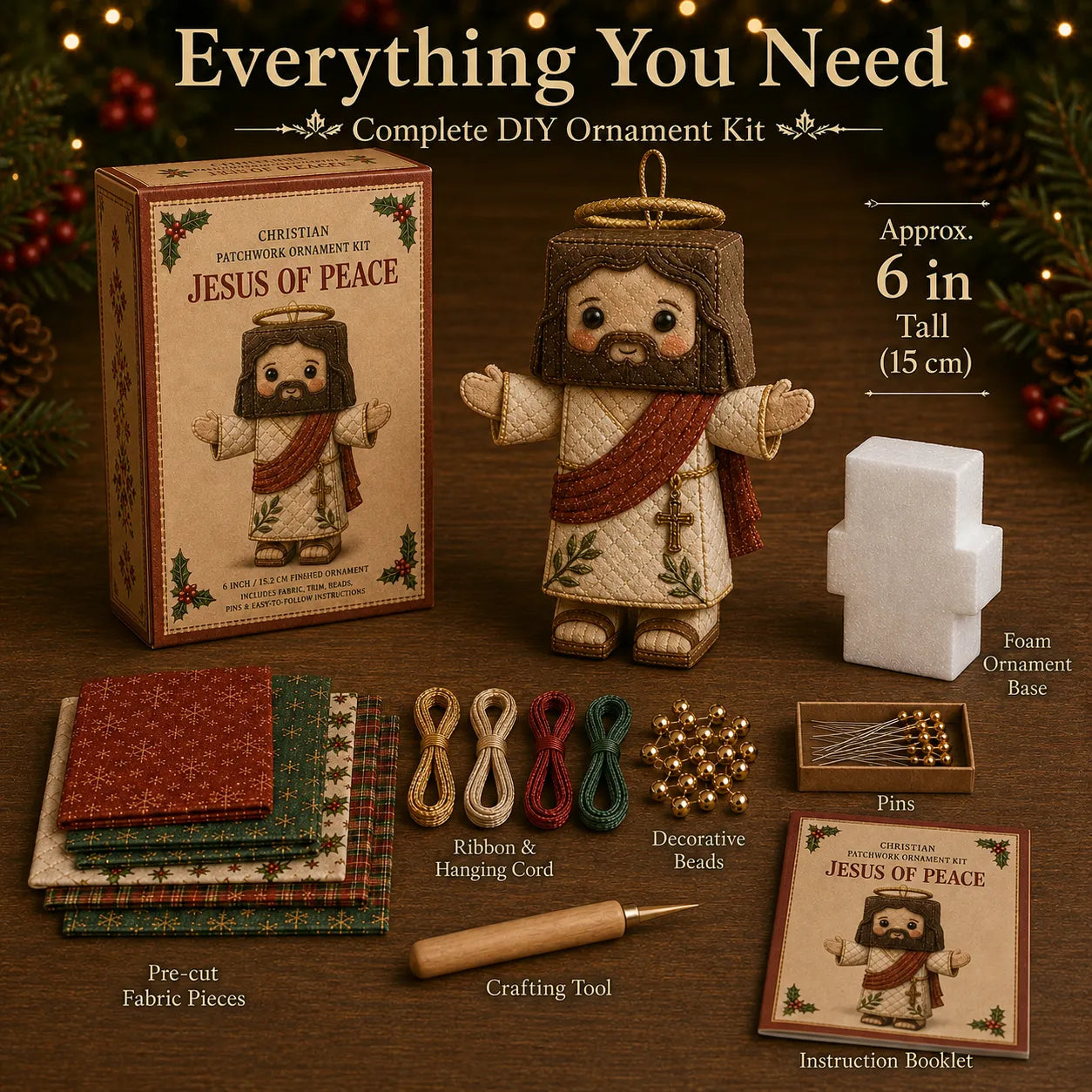 ⏳ Last Day 50% OFF – ✝️ Beginner-Friendly DIY Christian Block Figure Patchwork Ornament Kit Collection | Complete Kit with Pre-Cut Fabrics, Padded Ornament Form & Step-by-Step Guide Included 💕