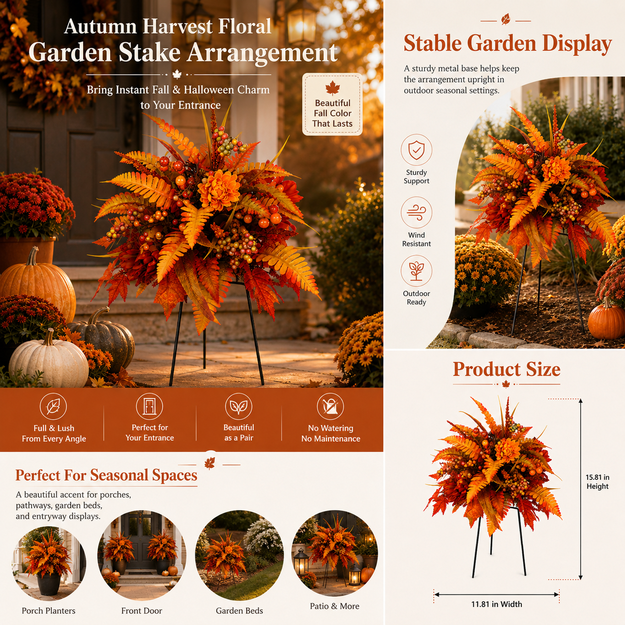 💥Hot Sale 49% off 🍂 Autumn Harvest Floral Garden Stake Arrangement