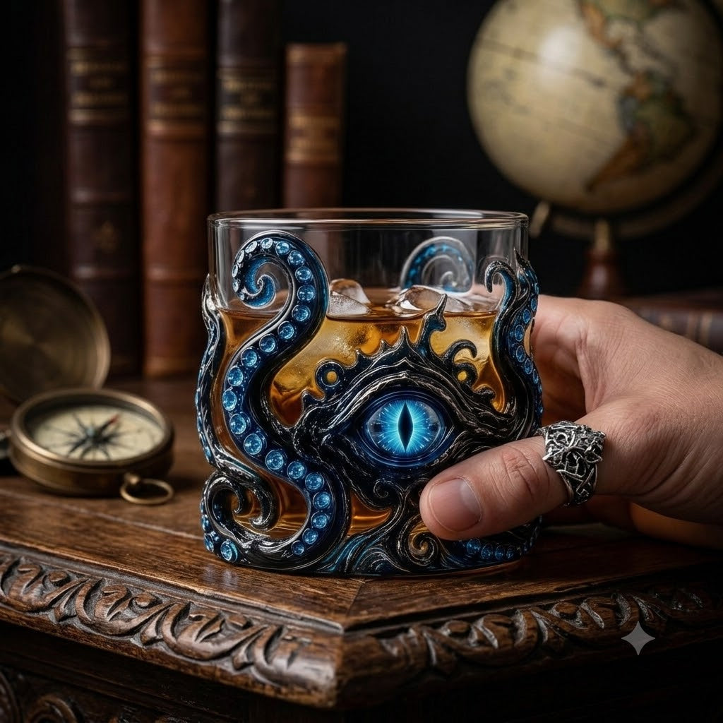🐙 Kraken Eye Octopus Whiskey Glass | Gothic Kraken Old Fashioned Whiskey Glass