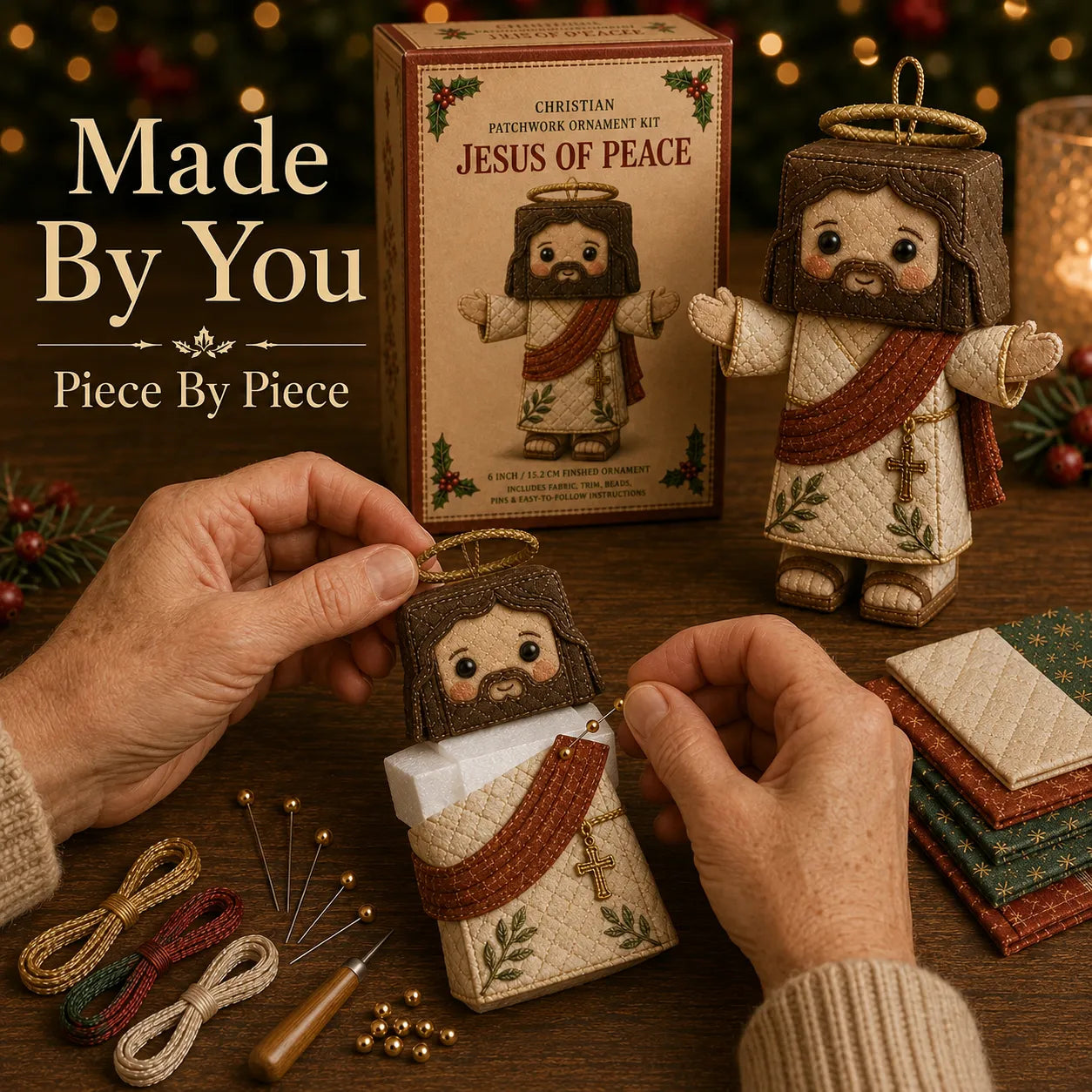 ⏳ Last Day 50% OFF – ✝️ Beginner-Friendly DIY Christian Block Figure Patchwork Ornament Kit Collection | Complete Kit with Pre-Cut Fabrics, Padded Ornament Form & Step-by-Step Guide Included 💕