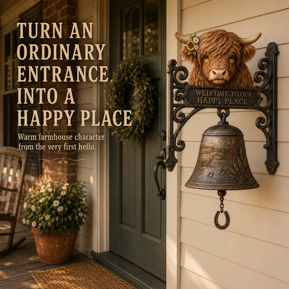 🐂 Highland Cow Welcome Bell – Rustic Farmhouse Door Décor🔔