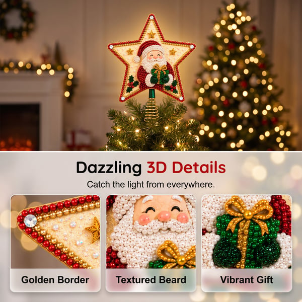 ✨DIY Santa Star Diamond Art Christmas Tree Topper