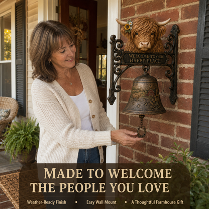 🐂 Highland Cow Welcome Bell – Rustic Farmhouse Door Décor🔔