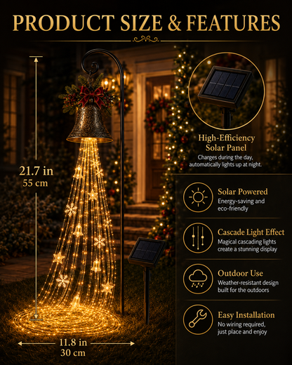 🎄✨ Christmas Bell Cascade Solar Yard Lights – Magical Holiday Glow!