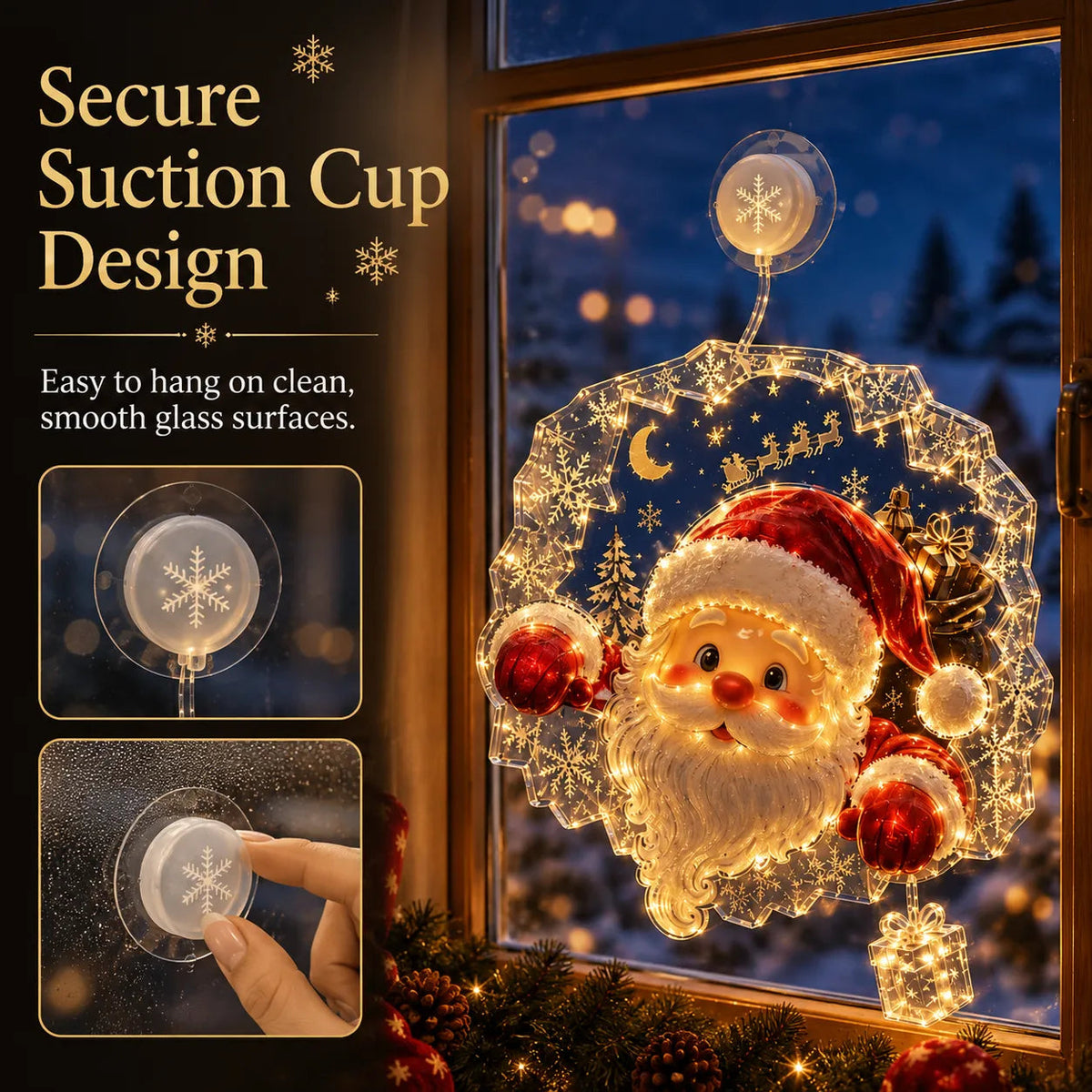 🎄Lighted Christmas Window Decoration with Suction Cup | Warm LED Window Light with Double-Layer Design & Multiple Festive Styles ✨