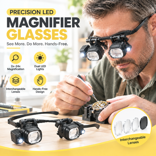 🔬LAST DAY SALE 52%OFF✨ Precision LED Magnifier Glasses – Interchangeable Lenses, Dual LED, Hands-Free 💡