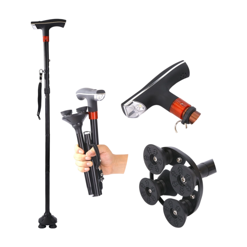 🦯 Foldable Walking Cane for Seniors |10-Level Height Adjustment, Built-in LED Light & One-Click SOS Alarm