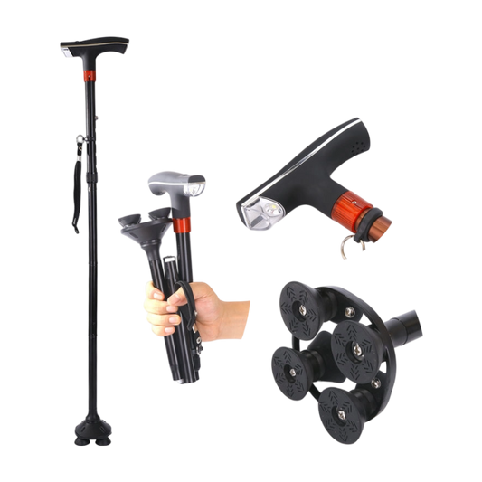 🦯 Foldable Walking Cane for Seniors |10-Level Height Adjustment, Built-in LED Light & One-Click SOS Alarm