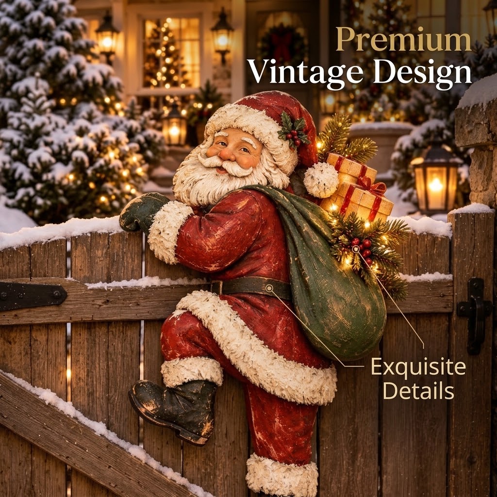 🎅💡Climbing Santa Fence Christmas Decor with Remote LED Lights